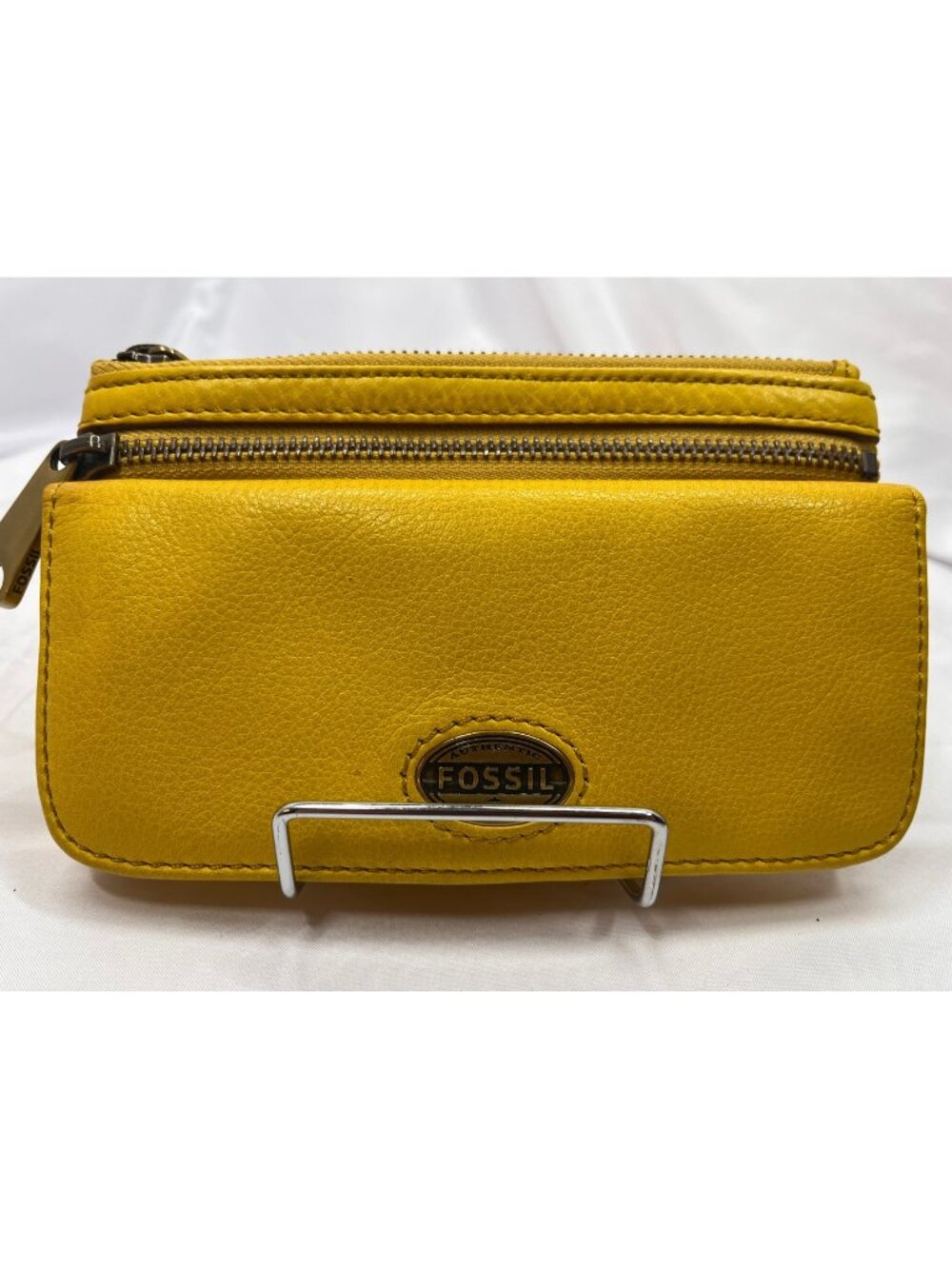 Fossil Mustard Yellow Leather Organizer Wallet Double Zip ID Window
